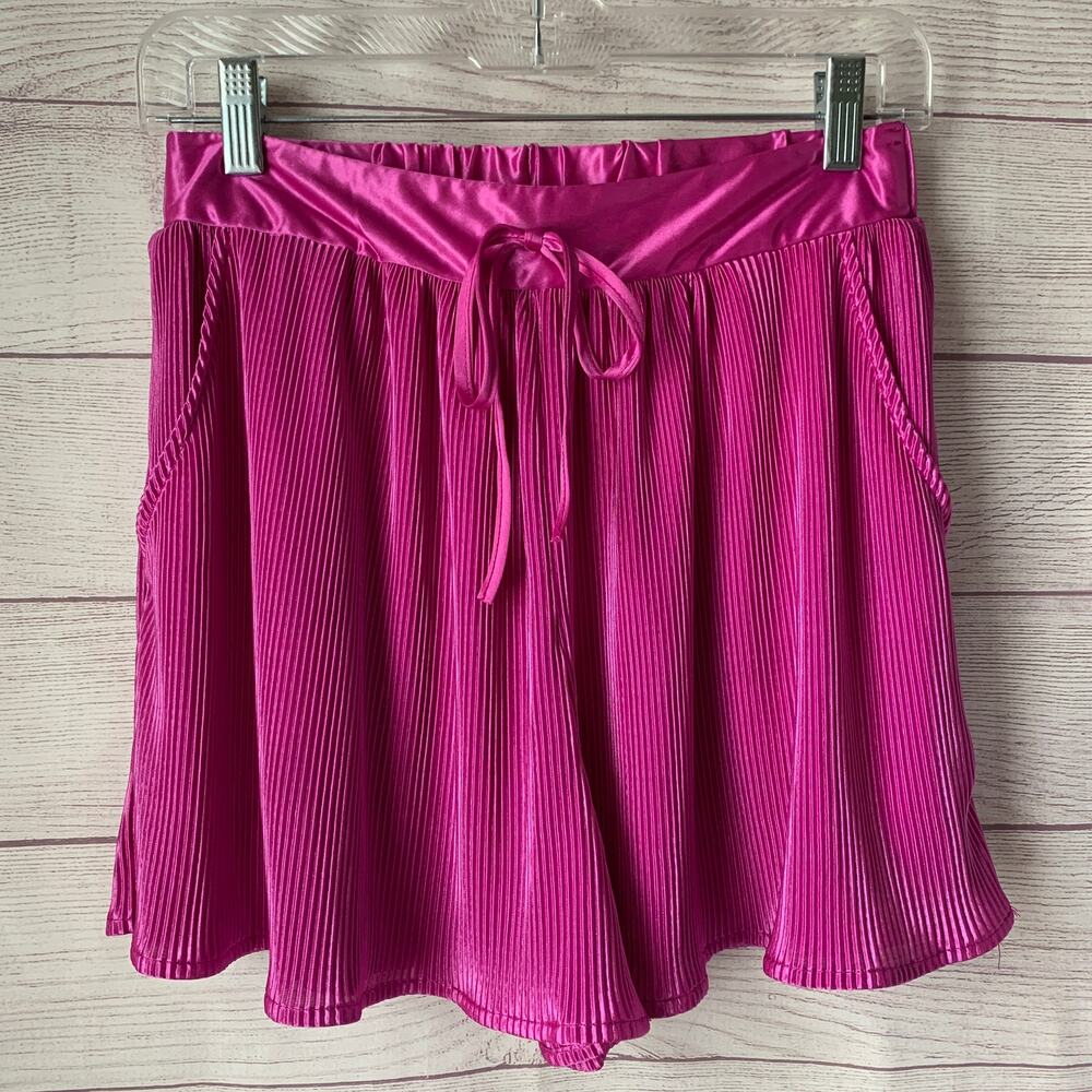 Blue B Collection Pink Plisse Shorts Satin Tie String Waistband Pockets Size M
